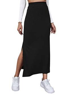 DIDK Damen Rock Elegant Maxirock Rockabilly Vintage Retro Röcke mit Schlitz Casual Freizeitrock Lang Hohe Taille Skirt Partyrock Schwarz L von DIDK