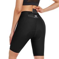 DIFOS Radlerhose Damen Gepolstert High-Waist Fahrradhose Kurz mit 4D Sitzpolster Radhose Schnell Trocknende Gesäßtasche Schwarz M von DIFOS