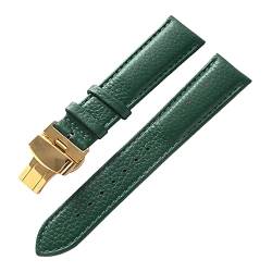 Uhrenarmband, Ersatz-Uhrenarmbänder, 13 mm – 22 m, Herren-Uhrenarmband aus weichem, buntem Leder mit Lychee-Muster und Schmetterlingsschnalle mit Schnellverschluss, Ersatzzubehör(Green Gold Buckle,21m von DIMEIYAN