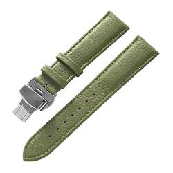 Uhrenarmband, Ersatz-Uhrenarmbänder, 13 mm – 22 m, Herren-Uhrenarmband aus weichem, buntem Leder mit Lychee-Muster und Schmetterlingsschnalle mit Schnellverschluss, Ersatzzubehör(Olive Green,17mm) von DIMEIYAN