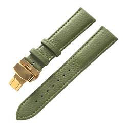 Uhrenarmband, Ersatz-Uhrenarmbänder, 13 mm – 22 m, Herren-Uhrenarmband aus weichem, buntem Leder mit Lychee-Muster und Schmetterlingsschnalle mit Schnellverschluss, Ersatzzubehör(Olive Green Gold,17mm von DIMEIYAN