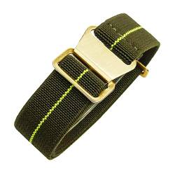 Uhrenarmband, Ersatz-Uhrenarmbänder, 18/20/22 mm, Herren und Damen, hautfreundliches Retro-Uhrenarmband, französisches Armee-Fallschirmarmband aus elastischem Nylon(Green With Yellow Gold Clasp,18mm) von DIMEIYAN