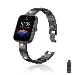 Armband für Amazfit Bip 3 Pro/Bip 3 Uhrenarmbänder Edelstahl Metall Glitzer Strassarmband Ersatzbänder Kompatibel mit Amazfit Bip 3 Pro/Bip 3 Armband (3) von DINGK