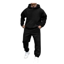 DINNIWIKL Jogginganzug Herren Herbst und Winter Einfarbig Oversized Kapuzenpullover und Baggy Jogginghose Y2K Stussy Hoodie Jogginghose mit Taschen Teenager Sportanzug Trainingsanzug Tracksuit von DINNIWIKL