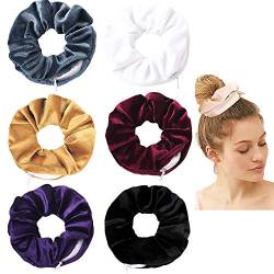 Damen Premium Samt Scrunchie mit Reißverschluss Beutel Haargummis Seile Geheime Reißverschluss Tasche Scrunchies Krawatte versteckte Tasche Scrunchies Haarbänder Weiche Stash Haar Elastische Bänder für Vsco Girl Stuff Scrunchies (6 Stück) E) von DINPREY