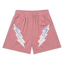 DIOTSR Herren-Shorts, Retro-Grafik-Shorts, athletisch, Laufen, Basketball, Freizeit-Shorts, Streetwear, Shorts mit Taschen und Kordelzug, Pink-pink Lightning, Klein von DIOTSR