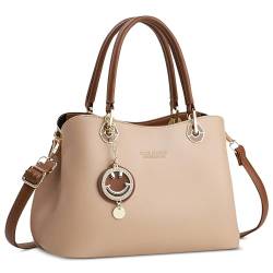 DIRRONA Damen Elegante Handtasche Mode Umhängetasche Pu Leder Wasserdicht Crossbody Bag Täglich Lässige Reisen Dating Arbeiten Party Frauen Schultertasche mit Smiley Anhänger Khaki von DIRRONA