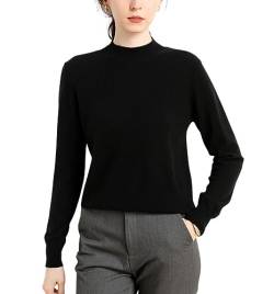 DISSA Damen Kaschmir Pullover Schwarz Stehkragen Langarm Strickpullover Damen Kaschmir Wolle Einfarbige Relaxed Dünner Pullover,40,DF8001 von DISSA