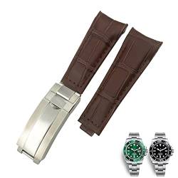 DJDLFA 20 mm Uhrenarmbänder mit gebogenem Ende, Lederarmband, passend für Rolex 116610 Submariner Oyster GMT Daytona Schiebeverschluss-Schnalle Rindsleder-Armbänder (Farbe: Braun, Größe: 20 mm, von DJDLFA