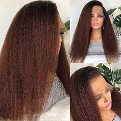 2024 Wig, Glueless Yaki Straight Wigs Black To Dark Brown Wig for Women Pre Plucked Ombre Lace Front Wig Human Hair Deep Part 150 Density Brazilian Straight Hair 13x6 HD Swiss Lace Ombre Brown Wig 24” von XIAOYIWIN