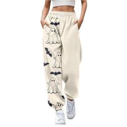 DKLOVIFU Damen Jogginghose Halloween Hose mit Elastischem Bund und Taschen, Sporthose Trendy Elastic Jogger Pant Leichte Bequeme Baggy Workout Loungehose mit Taschen Sweatpants Trainninghose von DKLOVIFU