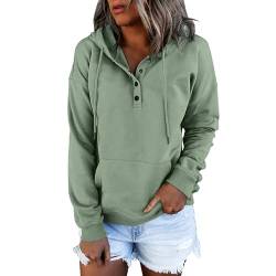 DKLOVIFU Kapuzenpullover Damen Knopfleiste Hoodie Pullover Langarm Herbst Winter Sweatshirt Oberteil Pulli Kordelzug Pullover Tops mit Kängurutasche Übergröße Hoodies von DKLOVIFU