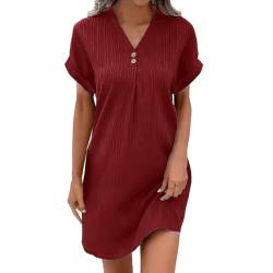 DKLOVIFU Musselin Kleid Damen Sommerkleider Leicht und Luftig, Einfarbige mit Knöpfen Lässiges Kurzarm Sommerkleid Leicht Musselin Bluse Kleid Boho Strandkleider A-Linie Kleid Freizeitkleid von DKLOVIFU