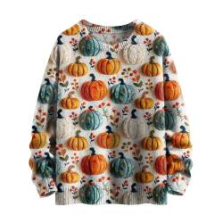 DKLOVIFU Pullover Halloween Geist Bedrucktes Oberteil, Modisches, Gestreiftes, Dick Gestricktes, Langärmliges Sweatshirt mit Rundhalsausschnitt Hemd Ohne Kapuze Party Festlich Kleidung von DKLOVIFU