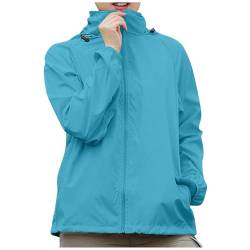 DKLOVIFU Regenjacke Damen Wasserdicht Atmungsaktiv,Damen Ultraleicht Regenjacke, Einfarbig, Übergröße, mit Kapuze, Winddicht, Lockerer Mantel, Wasserdicht, Raglan-Manschetten, Aufbewahrungstasche von DKLOVIFU