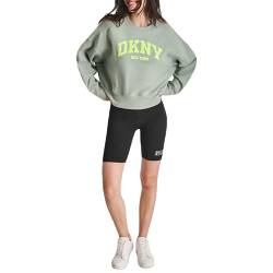 DKNY Damen Pullover Blouson Sleeve Varsity Puff Logo Fleece Sweatshirt, Lily Pad, S von DKNY