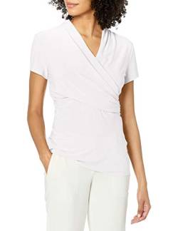 DKNY Damen Short Sleeve Side Ruche Hemd, Weiß, X-Klein von DKNY