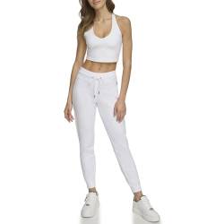 DKNY Women's Rhinestone Logo Cuff Jogger, White, Large von DKNY