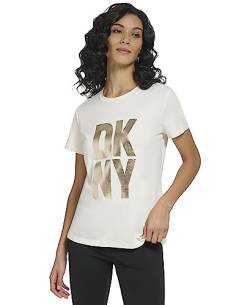 DKNY Women's S/S Stack Logo Tee T-Shirt, Pristine, Large von DKNY