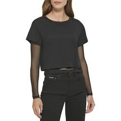 DKNY Women's Short with a Twofer Long Sleeve Mesh Top T-Shirt, Black, M von DKNY