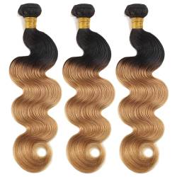 Body Wave-Bündel aus Echthaar, 1B/27, 3 Bündel, Honigblond, Quick Weave, unverarbeitetes Extensions-Haar für Frauen(#1b-27,18 20 22) von DLKJCX