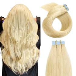 Tape-in-Extensions aus Echthaar, 613#, gebleichtes Blond, glattes PU-Remy-Haar für modebewusste Frauen, 20 Stück, 50 Gramm/Packung(613#,22in-55cm) von DLKJCX