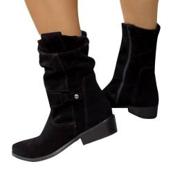 DMATAP Stiefeletten Damen Warm Wildleder Halbstiefel Spitz Schlupfschuhe Stiefel Mit Schnalle Kurzstiefel Winterstiefel Halbhohe bequemer Absatz Ankle Boots Halbhoch Winterstiefel von DMATAP