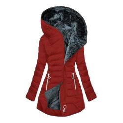 DMATAP Wintermantel Damen Warm Gefüttert Steppjacke Lange Elegant Damenmantel Winter Langarm Jacke mit Kapuze Winterparka Mantel Einfarbig Bequemes Sportjacke Winddicht Outdoorjacke von DMATAP