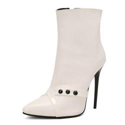 DMBDY High Heels Damen Stiletto Booties Spitzschuh Nieten Gürtelschnalle Stiefeletten Partykleid Pumps Schuhe 12cm,White,35 von DMBDY