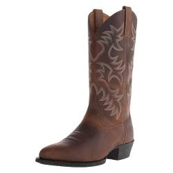 DMGYCK Cowboy Boots For Men Pointy Toe Western Boots Mid Calf Boots Men's Knee High Embroidered Chunky Heel Boot(Brown,EU 44) von DMGYCK