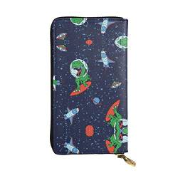 DMORJ Lustige Astronaut Dinosaurier Rakete Leder Lange Clutch Geldbörse: 19 x 10 cm Bequem Leicht Wasserdicht Langlebig Schönes Geschenk, Schwarz, Einheitsgröße, Schwarz , Einheitsgröße von DMORJ