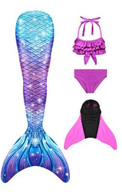 DNFUN Meerjungfrauenflosse Mädchen mit Monoflosse Mermaid Tail Badeanzug zum Schwimmen,DF5+74,150 von DNFUN