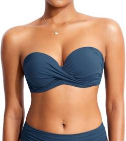 DOBREVA Damen Bikini Oberteil Halfter String Trägerloser Gepolsterte mit Bügel Bademode - BH Größen Abzeichen Blau 80B von DOBREVA