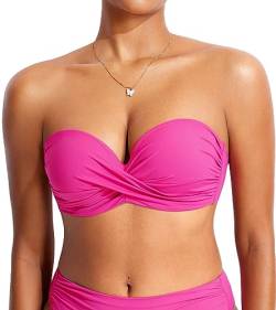 DOBREVA Damen Bikini Oberteil Halfter String Trägerloser Gepolsterte mit Bügel Bademode - BH Größen Hibiskus-Purpur 75E von DOBREVA