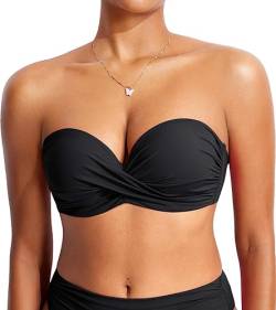 DOBREVA Damen Bikini Oberteil Halfter String Trägerloser Gepolsterte mit Bügel Bademode - BH Größen Schwarz 70D von DOBREVA