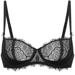 DOBREVA Damen Dirndl BH Push Up Balconette Spitzen BHS Sexy Durchsichtig Große Größen mit Bügel Schwarz 75E von DOBREVA