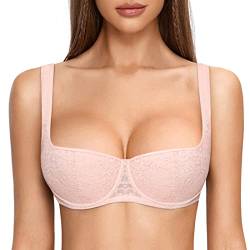 DOBREVA Damen Push Up BH Dirndl Bügel Balconette Spitzen BH Sexy Leicht Gepolstert Große Größen Nacktes Rosa 85H von DOBREVA