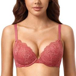 DOBREVA Damen Push Up BH Mit Spitze Gepolstert Plunge Bügel Vollschalen BHS Gemoldete Cups Holzapfel 75D von DOBREVA