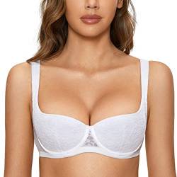 DOBREVA Damen Push Up BH Dirndl Bügel Balconette Spitzen BH Sexy Leicht Gepolstert Große Größen Weiss 70B von DOBREVA