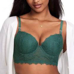 DOBREVA Damen Spitze Korsett Top Bügel Gepolsterter BH Longline Bustier Bralette Mitternachtssmaragd 80C von DOBREVA