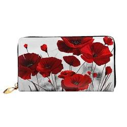 DOFFO San Francisco Print Leder Geldbörse Für Frauen Geldbörse Slim Zip Telefon Kleingeld Geldbörse Clutch Kartenhalter Fall Brieftasche, Rote Mohnblume, Einheitsgröße von DOFFO