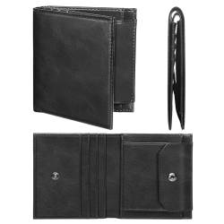 DOMIPHIE Leder Geldbörse Herren - Slim Wallet RFID Blocking Portmonee Herren Minimalistischer Premium Portemonnaie Kartenetui mit Kartenetui, Ausweisfenster, Geldscheinklammer mit Geschenkbox von DOMIPHIE