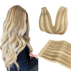 DOORES Extensions Echthaar Tape in, Dreckiges Blond Highlights Bleichblond 40cm (16zoll) 50g 20pcs, Hair Extensions Echthaar Remy Haar Natural Hair von DOORES