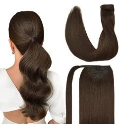 DOORES Pferdeschwanz Haarteil, Schokoladenbraun 35cm 75g, Ponytail Extension Gerade Extensions Zopf Clip in Wickeln Sie um Remy Ponytail Echthaar Glattes Magic Paste von DOORES