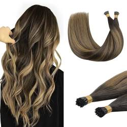 DOORES I Tip Haarverlängerungen Echthaar, Balayage Schokoladenbraun bis Karamellblond 50g/100s 35cm, Unsichtbare I Tips Extensions I Tip Remy Cold Fusion Haarverlängerungen Itip Extensions von DOORES