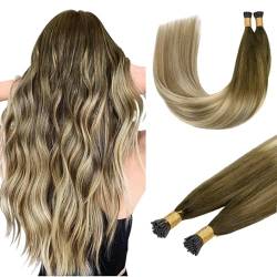 DOORES I Tip Remy Human Hair Extensions for Women, Balayage Walnussbraun bis Aschbraun und Bleichblond 45cm 50g/50s, I Tip Haarverlängerung Echte Haare Extensions von DOORES