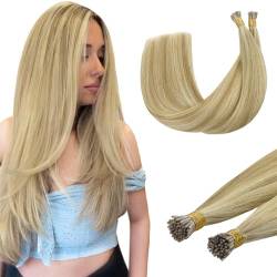 DOORES I Tips Hair Extensions Echthaar Haarverlängerung, Hellblond Hervorgehoben Golden Blonde 50g/100s 40cm, I Tip Hair Extensions Itip Extensions Echthaar Haarverlängerung Hair für Frauen von DOORES