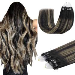 DOORES Microlink Haarverlängerung Echthaar, Balayage Natürlich Schwarz bis Hellblond 45cm 50g/50s, Micro Ring Hair Extensions Echthaarverlängerung von DOORES