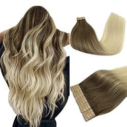 DOORES Tape in Remy Haarverlängerungen, Sandbraun bis Platinblond 45cm (18zoll) 50g 20pcs, Haarverlängerung Remy Echthaar Extensions Tape Gerade Haar Skin Weft von DOORES