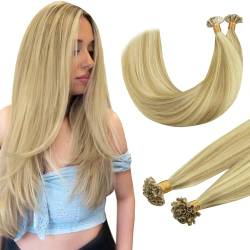 DOORES UTip Echthaarverlängerungen, 40cm 50g/50s, Hellblond Hervorgehobenes Goldenes Blondes Fusion Haarverlängerungen Remy Haarverlängerungen Hitze benötigt von DOORES